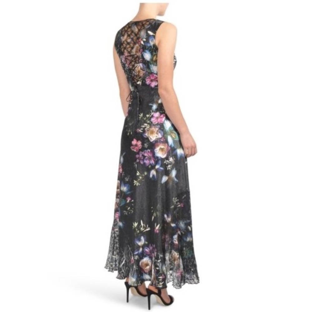 KOMAROV Floral Print Lace-Up Gown